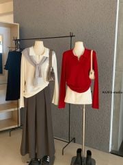 LEN5605 - ÁO LEN CỔ POLO PHỐI TÚI 7427 - MÀU XÁM