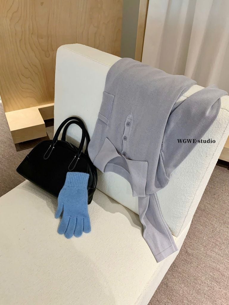 LEN5605 - ÁO LEN CỔ POLO PHỐI TÚI 7427 - MÀU XÁM