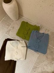 LEN5643 -  LEN MỎNG TAY DÀI  NÚT BẤM HOA 7469 - MÀU XANH LÁ