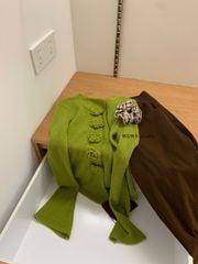 LEN5644 -  LEN MỎNG TAY DÀI  NÚT BẤM HOA 7469 - MÀU XANH ĐẬU