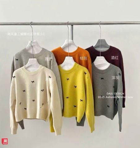 LEN5688 - ÁO LEN TAY DÀI ĐÍNH NƠ - MÀU XANH