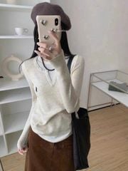 LEN5674 - ÁO LEN TAY DÀI PHỐI LỚP LÓT TRONG 8059 - MÀU DA