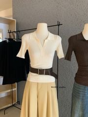 LEN5708 ÁO LEN CỔ POLO TAY NGẮN WGWE (KEM) 7267