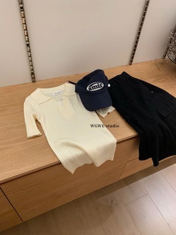 LEN5708 ÁO LEN CỔ POLO TAY NGẮN WGWE (KEM) 7267