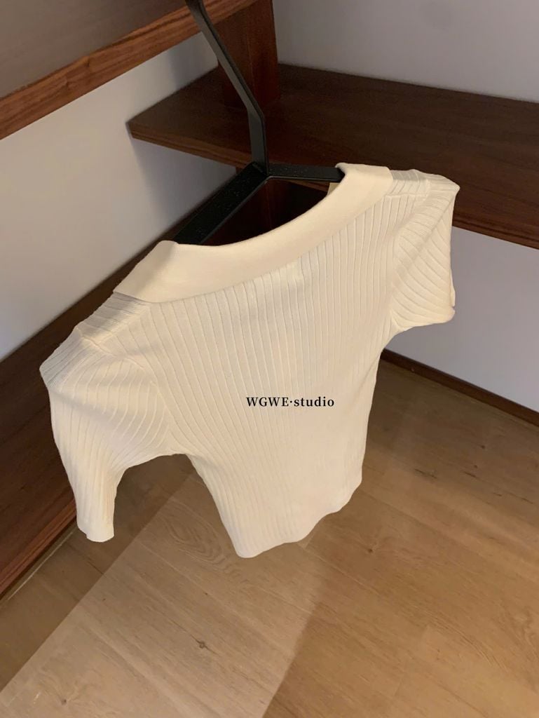 LEN5708 ÁO LEN CỔ POLO TAY NGẮN WGWE (KEM) 7267