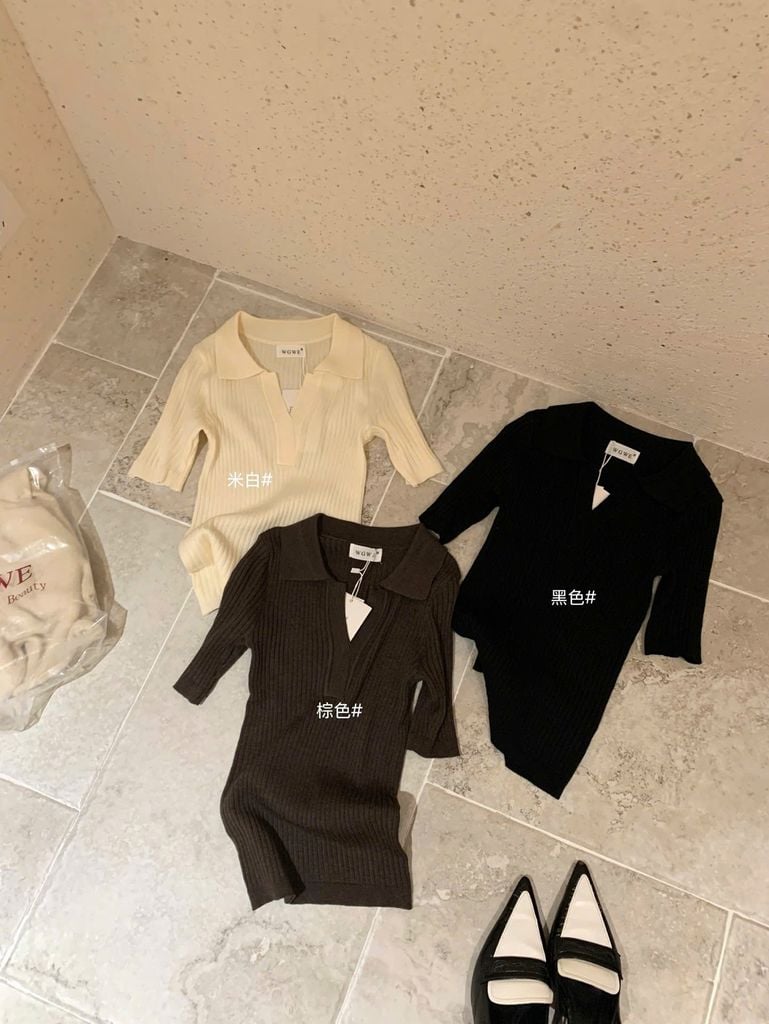 LEN5708 ÁO LEN CỔ POLO TAY NGẮN WGWE (KEM) 7267