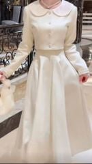 VGU1963 SET ÁO CỔ SEN TAY DÀI - CHÂN VÁY KEM