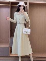 VGU1963 SET ÁO CỔ SEN TAY DÀI - CHÂN VÁY KEM