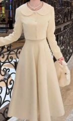 VGU1963 SET ÁO CỔ SEN TAY DÀI - CHÂN VÁY KEM