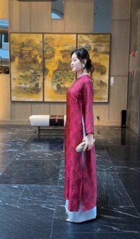 VGU1967 SET ÁO DÀI CỔ KẾT CƯỜM IN HỌA TIẾT CC