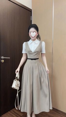 KS1597 ĐẦM DÀI PHỐI CỔ SƠMI (DA)