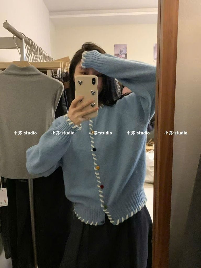 LEN5771 KHOÁC LEN ĐAN DÂY NÚT MÀU (X.BIỂN)