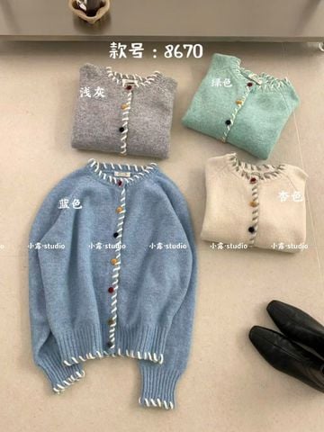 LEN5771 KHOÁC LEN ĐAN DÂY NÚT MÀU (X.BIỂN)