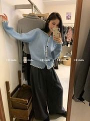 LEN5771 KHOÁC LEN ĐAN DÂY NÚT MÀU (X.BIỂN)