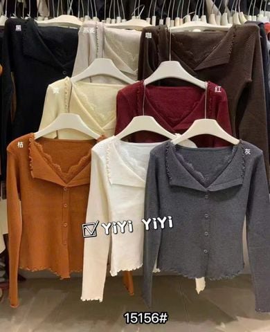 LEN5793 ÁO LEN CỔ REN NÚT HOA (KEM) 9106