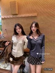 LEN5793 ÁO LEN CỔ REN NÚT HOA (KEM) 9106