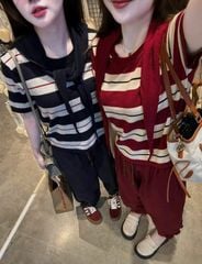 VGU1983 - SET ÁO LEN SỌC ĐEN- QUẦN THỤNG DÀI ( KÈM KHĂN CHOÀNG CỔ)