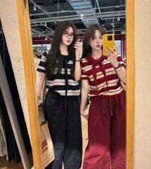 VGU1983 - SET ÁO LEN SỌC ĐEN- QUẦN THỤNG DÀI ( KÈM KHĂN CHOÀNG CỔ)