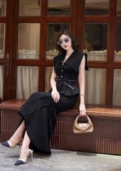 VGU1991 SET ÁO TK CỔ CHOÀNG - C.VÁY ĐUÔI CÁ + NỊT ĐEN