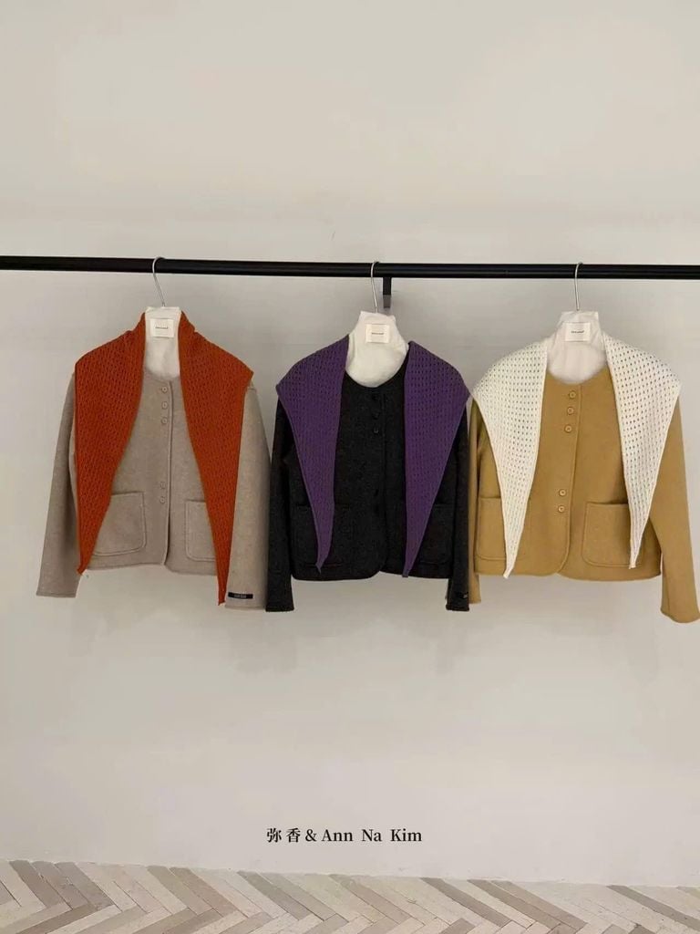 LEN5916 KHOÁC DẠ ÉP PHỐI KHĂN LEN (HỒNG) 5852