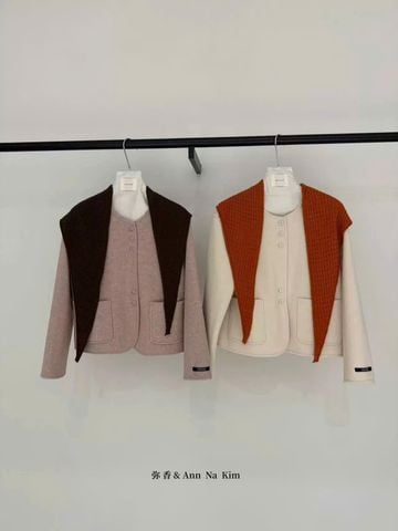 LEN5916 KHOÁC DẠ ÉP PHỐI KHĂN LEN (HỒNG) 5852