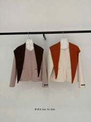 LEN5916 KHOÁC DẠ ÉP PHỐI KHĂN LEN (HỒNG) 5852