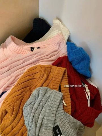 LEN5810 ÁO LEN NGỰA CỔ TIM WGWE (HỒNG) 7452