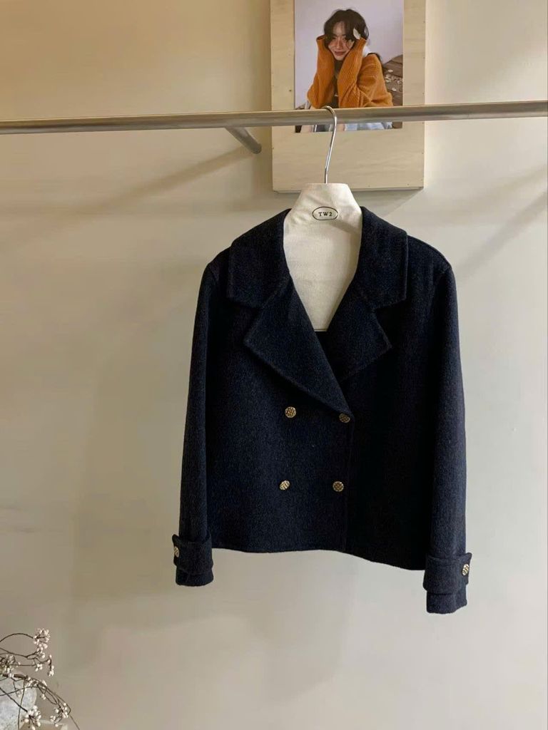 LEN5878 KHOÁC DẠ ÉP CỔ VEST NÚT LƯỚI (XÁM ĐEN) 86055