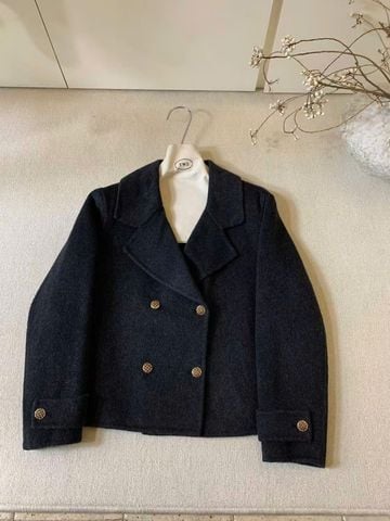 LEN5878 KHOÁC DẠ ÉP CỔ VEST NÚT LƯỚI (XÁM ĐEN) 86055