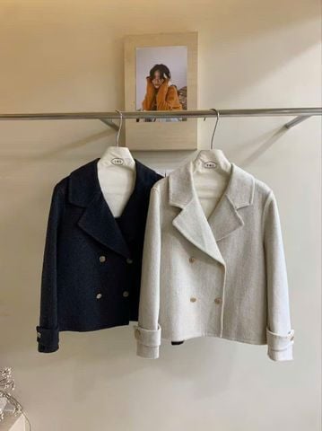 LEN5878 KHOÁC DẠ ÉP CỔ VEST NÚT LƯỚI (XÁM ĐEN) 86055