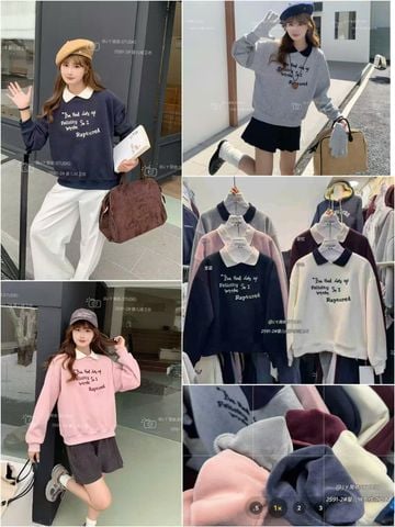 LEN5805 SWEATER PHỐI CỔ CHỮ NỔI (KEM) 2591-2