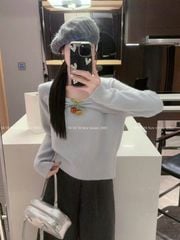 LEN5863 ÁO LEN TAY DÀI ĐÍNH NƠ TRÁI BÍ ( XANH )