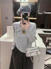 LEN5863 ÁO LEN TAY DÀI ĐÍNH NƠ TRÁI BÍ ( XANH )