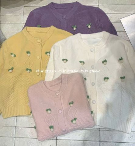 LEN5886 ÁO LEN ĐÍNH HOA NỔI (KEM )