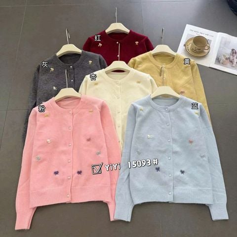 LEN5871 ÁO LEN TAY DÀI THÊU NƠ NỔI ( VÀNG)