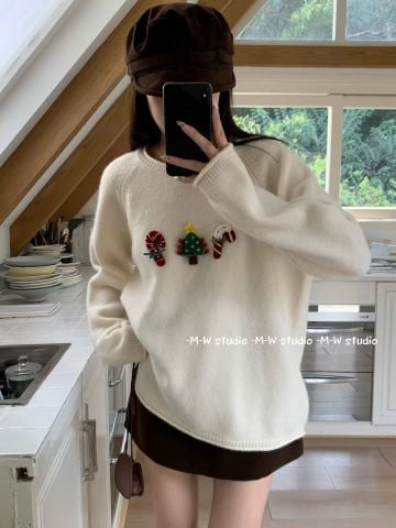 LEN5952 ÁO LEN H.TIẾT NOEL NỔI (KEM) 233