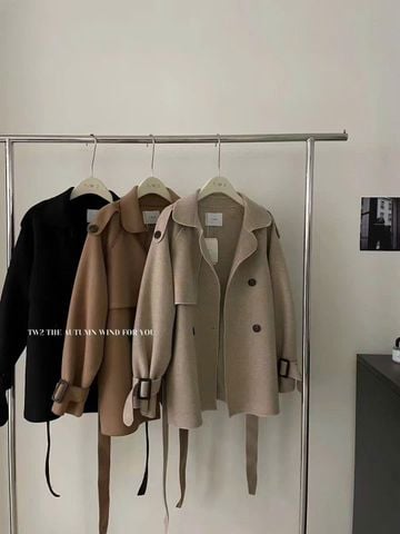 LEN5972 MĂNG-TÔ DẠ LỬNG CỔ VEST + ĐAI (DA) 15211