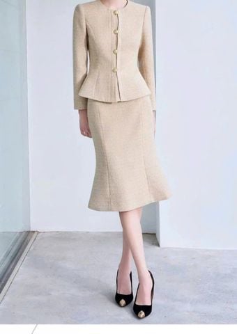 VGU2022 SET ÁO TK TÙNG PEPLUM TAY DÀI - C.VÁY ĐUÔI CÁ LỬNG