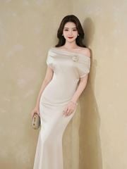 VGU2023 ĐẦM LỤA BẸT VAI PHỐI TAG HOA