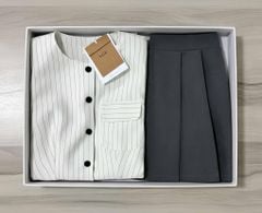 VGU2019 SET ÁO SỌC PHỐI TÚI - C.VÁY XẾP LI NGẮN