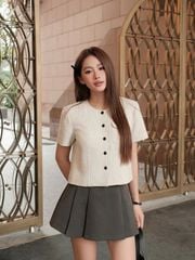 VGU2019 SET ÁO SỌC PHỐI TÚI - C.VÁY XẾP LI NGẮN