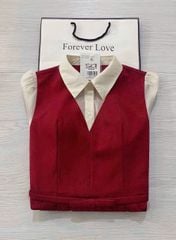 SKY5969 ĐẦM ĐỎ PHỐI CỔ SƠMI TAY PHỒNG