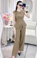 VGU2039 SET ÁO ĐÍNH HOA PHỐI NÚT XÉO - QUẦN TÂY NÂU