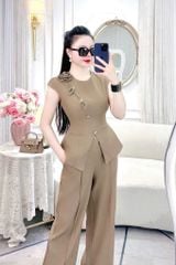 VGU2039 SET ÁO ĐÍNH HOA PHỐI NÚT XÉO - QUẦN TÂY NÂU