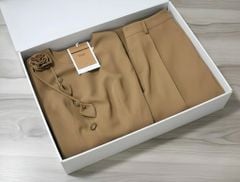 VGU2039 SET ÁO ĐÍNH HOA PHỐI NÚT XÉO - QUẦN TÂY NÂU