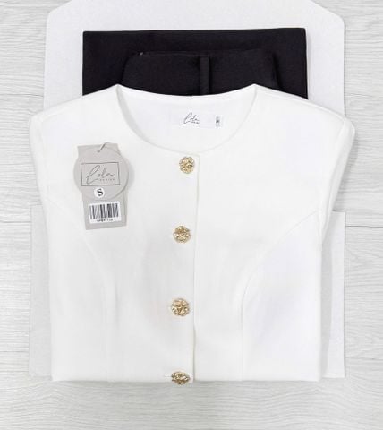 SHE4773 -SET ÁO PHỐI NÚT FORM DÀI, QUẦN DÀI ĐEN