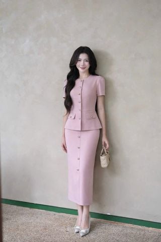 SKY9715 SET CÔNG SỞ PHỐI NÚT K.LOẠI - CHÂN VÁY A HỒNG (KO KÈM NỊT)