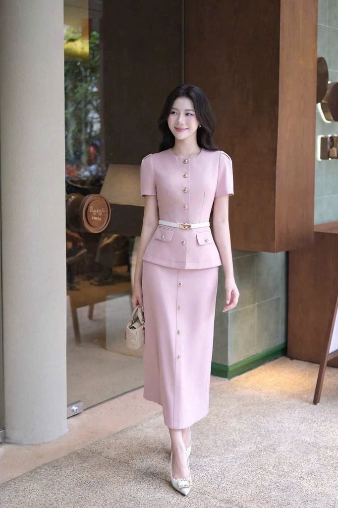 SKY9715 SET CÔNG SỞ PHỐI NÚT K.LOẠI - CHÂN VÁY A HỒNG (KO KÈM NỊT)