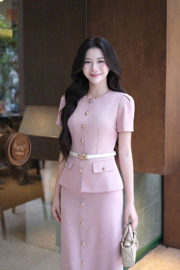 SKY9715 SET CÔNG SỞ PHỐI NÚT K.LOẠI - CHÂN VÁY A HỒNG (KO KÈM NỊT)