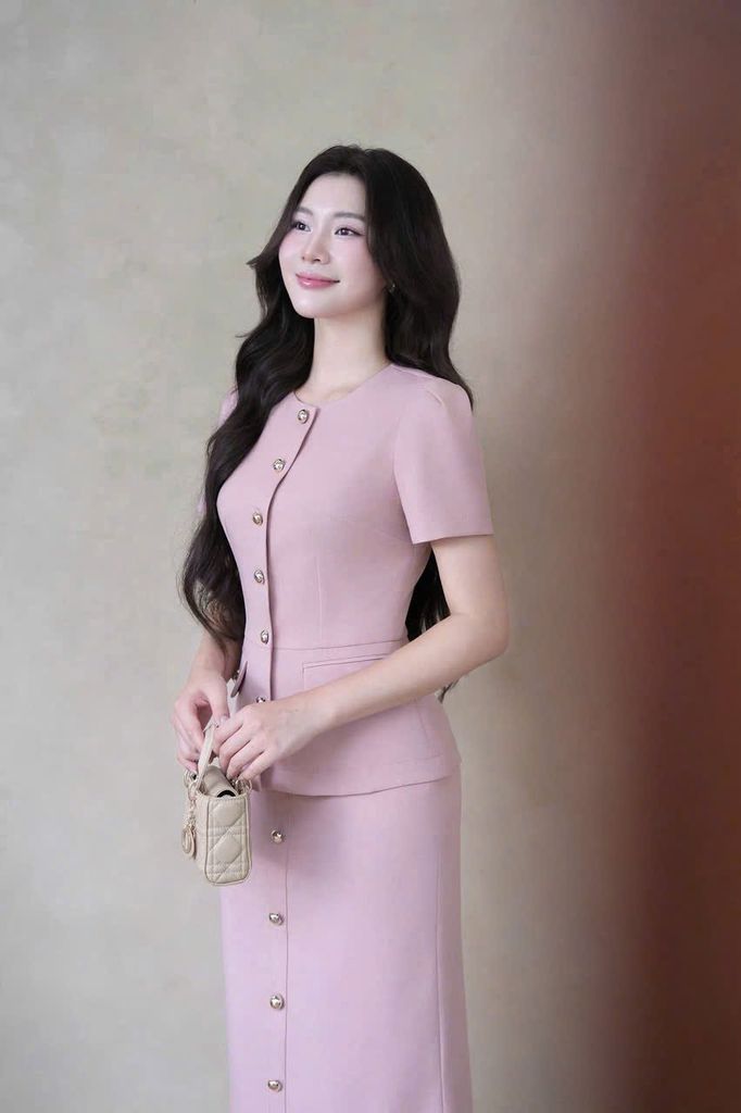 SKY9715 SET CÔNG SỞ PHỐI NÚT K.LOẠI - CHÂN VÁY A HỒNG (KO KÈM NỊT)